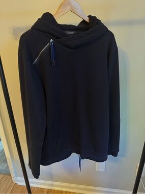 Scotch & Soda Navy Hooded Shirt Jacket with Zip Accent